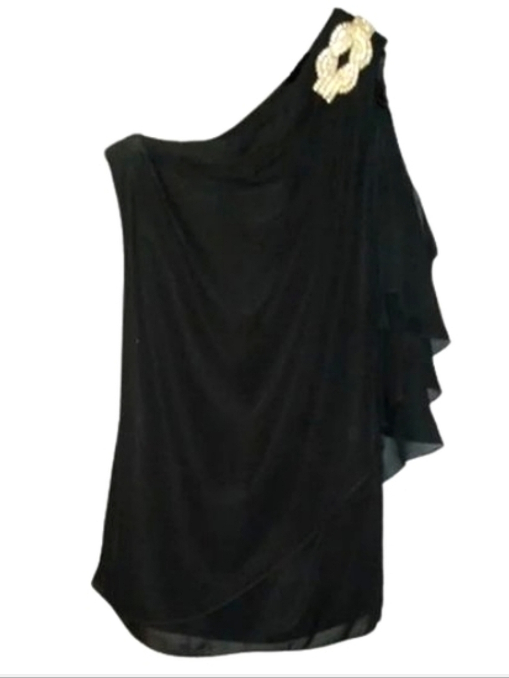 Art Deco Vintage Rhinestone Accent Micro Mini Short Dress One Shoulder Tunic XS